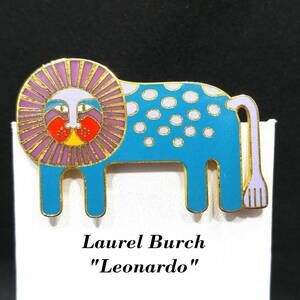 Laurel Burch Leonardo Lion Brooch Cloisonné Enamel 1980s